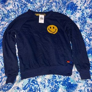 Women’s Aviator Nation Smiley 2 Crew Sweatshirt - Navy